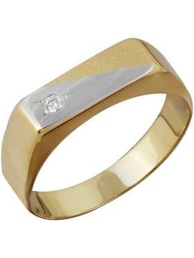 Χρυσό δακτυλίδι ανδρικό 14 καράτια με άσπρη πέτρα ζιργκόν